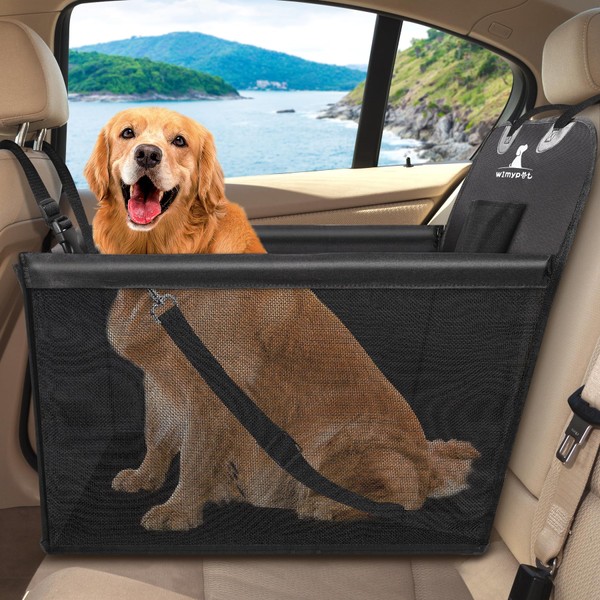 Wimypet Dog Seat Cover Breathable Mesh PVC Car Back Seat Cover with Seat Belt Waterproof Hammock Transport Dog Car Booster Cover Durable Oxford