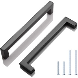 KNOBWELL 12 Pack Stainless Steel Kitchen Cabinet Pulls and Handles, Bathroom Kitchen Cabinet Door Handles, 6-3/10in Hole to Hole Distance, Matte Black