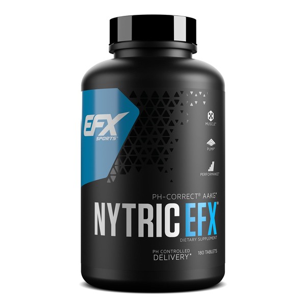 EFX Sports Nytric EFX | pH Correct AAKG Arginine & Citrulline Pre Workout Pills | Longer Lasting Muscle Pumps | 60 servings, 180 Quick-Release Tablets