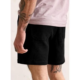 JMIERR Men's Waffle Shorts Summer Leisure Stretch Elastic Waist with Pockets, black