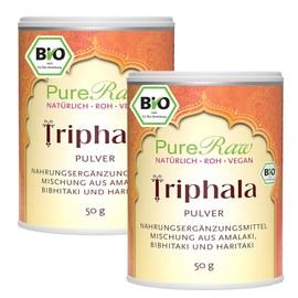 PureRaw Triphala Pulver Bio (Vegan) Dreifrucht Pulver Amla Amalaki Haritaki Bibhitaki Drei Myrobalane-Frchte - Indische Gewrze Ayurveda Ern?hrung - Organic Triphala Powder | PureRaw 100g (=2x 50g)