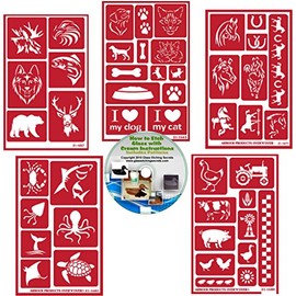 Animal Reusable Stencils 5 Pack: Horses, Sea Creatures, Farm Animals, Wild Animals, Dog & Cat Stencils for Paint or Glass Etching + How to Etch CD