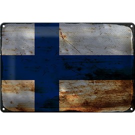 Tin Sign Finland Flag 30 x 20 cm Flag of Finland Rust Decorative Tin Sign