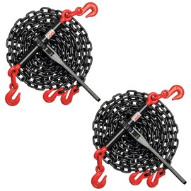 AFA Tooling 5/16"- 3/8" Chain Binders with 5/16" 20ft Load Chains (2 Pack) | Heavy Duty G70 Ratchet Binders and Chains for Secure Load Transport