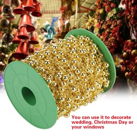 60M Roll Pearls String, 3+8mm Artificial Shinny Simple Pearls Bead Garland, Pearl Strings for Decorating Wedding Centerpieces Bridal Bouquet DIY Crafts (Gold)