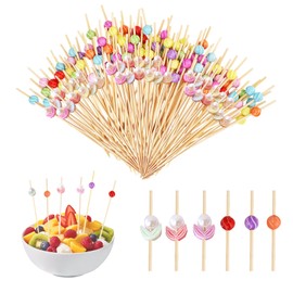 200 Pcs Cocktail Sticks Fruit Sticks, 4.7 Inch Fancy Bamboo Skewers Toothpicks for Appetizers, Colorful Pearl Food Picks Garnish Sticks for Drinks, Charcuterie, Sandwich, Burgers, Party Decoration