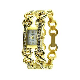 Geneva Platinum 12824412-GOLD Women's Czech Rhinestone Double Cuff Watch