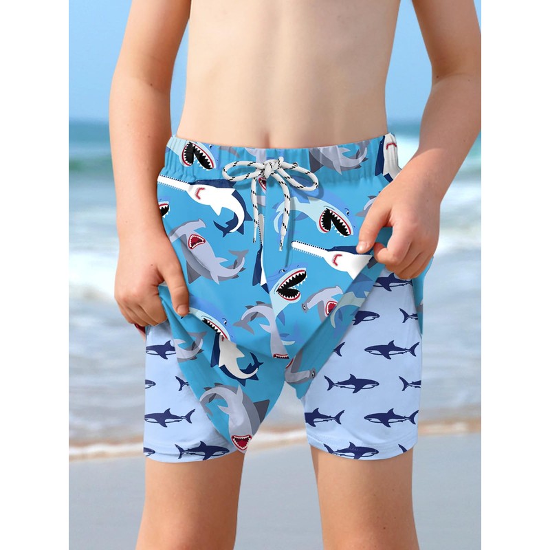 BesserBay Little Boys Summer Blue Shark Adjustable Drawstring Stretch Swim