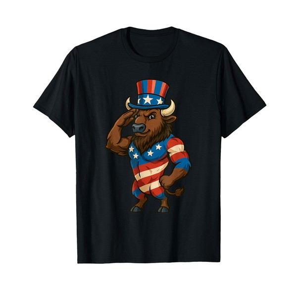 Patriotic Saluting Uncle Sam Hat Bison USA Flag 4th of