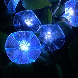Solar Flower String Lights Outdoor waterproof - Petunia Blue Morning Glory Flowers, 10 Brightness LEDs, 12.5Ft, 2 Modes - Ideal Outdoor Decorative Lighting for Garden, Fence, Yard, and Trees