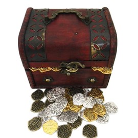 Seven Seas Pirates Coins - Golden & Silver Doubloons with Treasure Chest - Lot of 100
