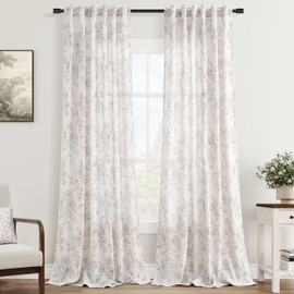 Vintage Floral Curtains 90 inch Length 2 Panels Set for Living Room Grey and Cream Printed Curtains Back Tab Neutral Farmhouse Bedroom Curtains Cottage Style Pretty Flower Patterned Linen Drapes