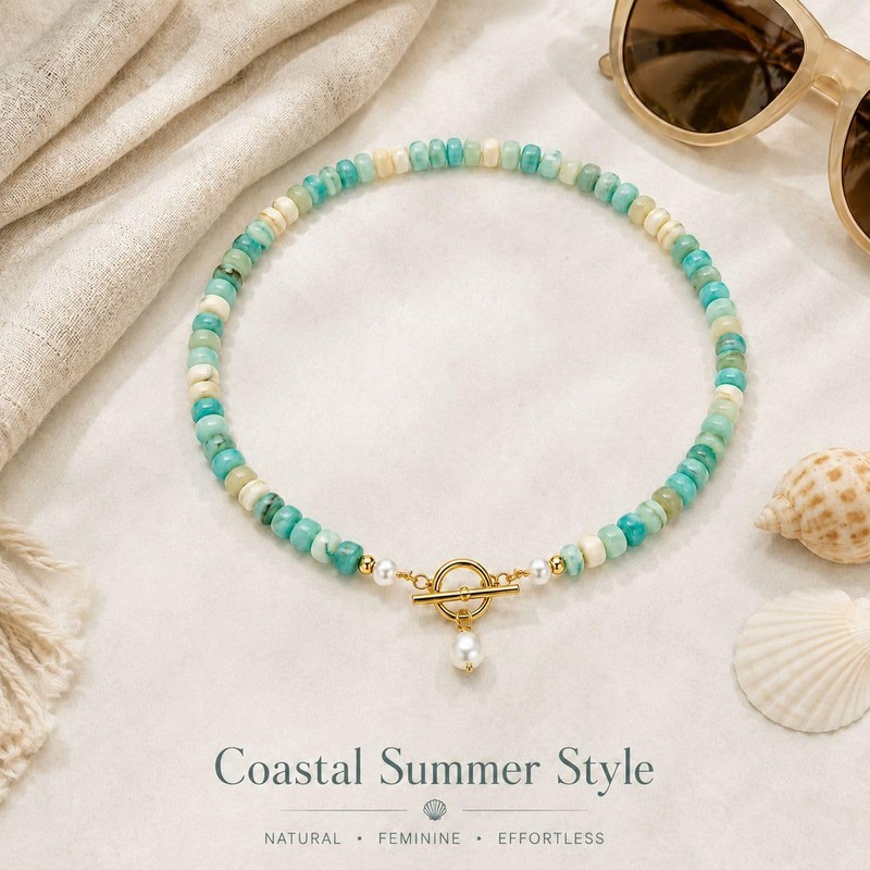 Beaded Necklace for Women Turquoise Pearl Necklace Pearl Pendant Gold