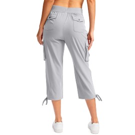 Soothfeel Women's Cargo Capris Pants with 6 Pockets Lightweight Quick Dry Travel Hiking Summer Pants for Women Casual (Bright Grey, XL)