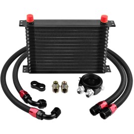 LokoCar Universal Engine Transmission Oil Cooler + 15 Rows AN10 Filter Adapter Hose Kit