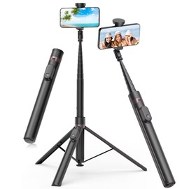 TONEOF 66" Automatic Tripod,Auto-Open Phone Tripod Stand with Magnetic Rechargable Remote,Selfie Stick Tripod 360° Vertical & Horizontal Rotatable,Stable Travel Tripod for iPhone/Android(Black)