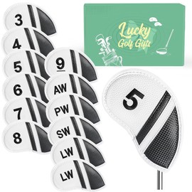 Iron Covers for Golf Clubs Synthetic Leather Headcover Stylish Design Value 12 Pack Set Head Cover Club Protector Universal Fit Main Iron Clubs Accessories Travel Gift for Men Women (White)