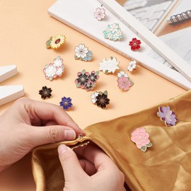 Crafans 16Pcs Flower Pins Cute Enamel Pins 16 Styles Alloy Sakura Floral Pins Kawaii Aesthetic Pins Cherry Blossoms Brooches Lapel Pins for Crafts Backpacks Clothing