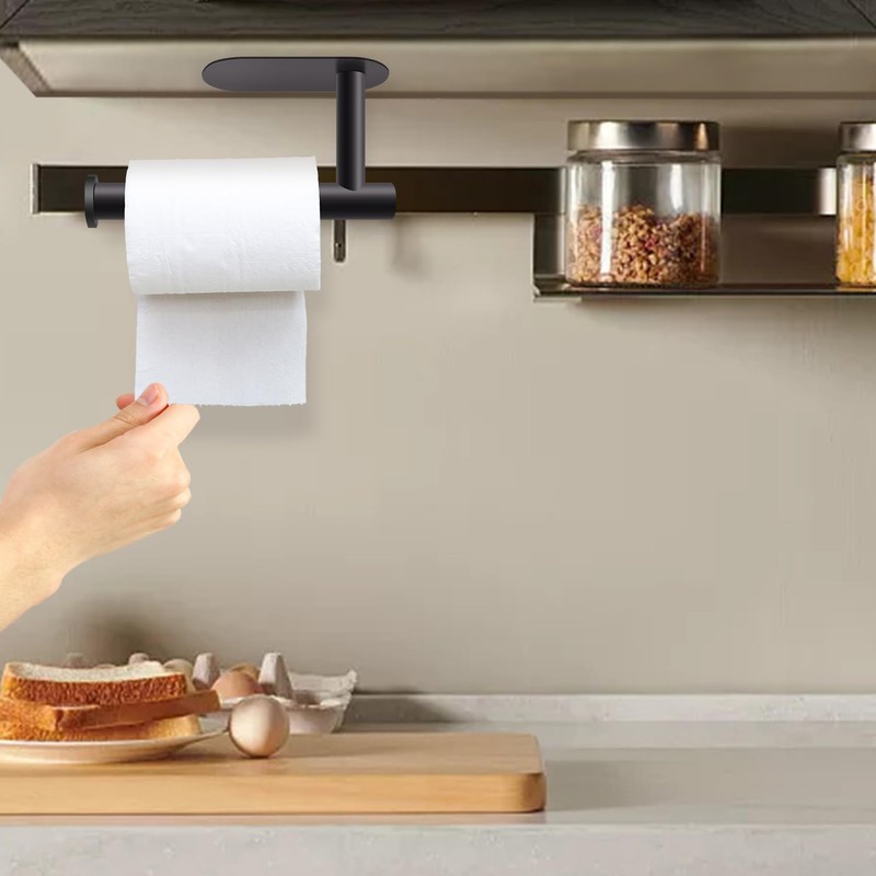 Kitchen Roll Holder, No Drilling, Kitchen Roll Holder, Black, Stainless