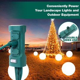MaxWorks 80710 6-Outlet Double Sided Outdoor Power Stake with Covers-14 AWG x 3C-with Overload Protection-ETL Certified, 6 Ft. Green