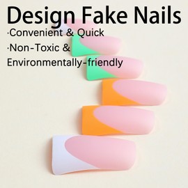 FIEONCIY Press on Nails Duck Shape Glossy Full Cover Medium Acrylic False Nails with Colorful French Designs Artificial Duck Fake Nails with Charms Glue ons Nails Stick on Fingernails for Women Girls