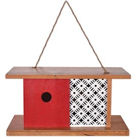 Sunset Vista Designs 93790 for The Birds-Mid-Century Wooden Birdhouse, Red Modern 11.8" x 5.9" x 6.1"