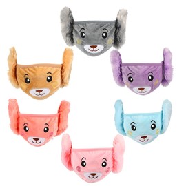 BIUDECO 6PCS Chic Bear Ear Protective Masks Plush Winter Cover in Purple Blue Yellow Grey Pink Comfortable Thermal Washable for Boys