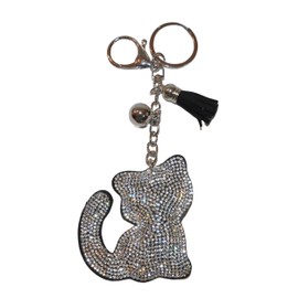 Popfizzy Cat Keychain, Bling Backpack Charm, Rhinestone Bag Charms, Animal Keyring Key Fob