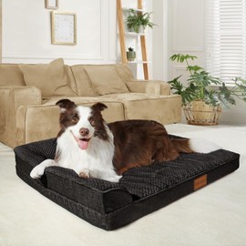 Jolifield Orthopedic Jacquard Dog Bed for Medium Dogs 36''X24'', Waterproof L Shaped Medium Pet Sofa Bed with Washable Removable Cover, Non-Slip Soft Warm Comfortable Pet Couch Sleep Mat, Black
