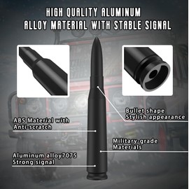 Car Truck Bullet Antenna with Valve Stem Caps, Universal Antenna Mast for GM Chevy Silverado 1500 2500 3500 HD Avalanche Ford F150 F250 F350 Heavy Duty Pickup Jeep Accessories (Black)-Car Wash Safe