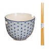 Sass and Belle Sashiko Pattern Noodle Bowl with Chopsticks