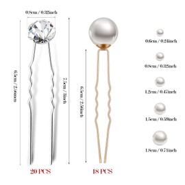 38 Pcs Bridal Wedding Hair Pins Flower Crystal Pearl U Shape Diamond Hair Clips,Crystal Pearl U Shape Hair Clips Rhinestone Beaded Wedding Accessories Crystal Floral Piece,for Women and Girls