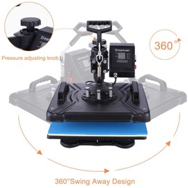 HIFRRUY 5 in 1 Heat Press Machine 12x15 Inch T-Shirt Press Machine Sublimation Heat Press 360° Swing Away Digital Heat Transfer Combo for Shirt Cap Mug Plate (12x15-5in1-Black)
