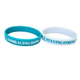 PCOS Awareness Silicone Armband Set - Teal & White Debossed Bracelets (Set of 2)