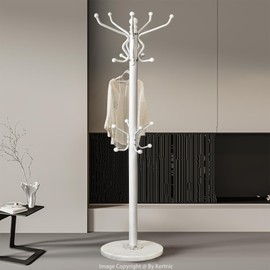 Kertnic Freestanding Coat Rack with 18 Hooks & Marble Base - Heavy Duty Metal Hall Tree Stand for Entryway, Hats, Coats, Bags Rack - Modern Hanger Organizer for Home, Office, Dorm (White)