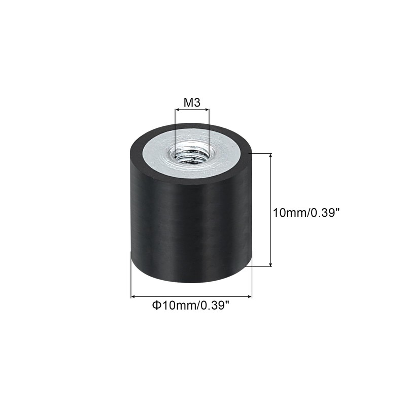 sourcing map 4Pcs 10 x 10mm M3 Thread Female Rubber
