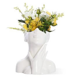 CEMABT Ceramic Woman Body Face Vase, Small Decorative Unique Modern Minimalism Nordic Flower Vase for Living Room Table Decoration, Small White Head Vase and Body Vase Female Form.(Style-A)
