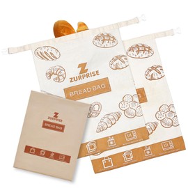 Beeswax Bread Bags for Sourdough Storage, 2 Pack Reusable Cotton Linen Bags, Easy to Clean, Zero-Waste Homemade