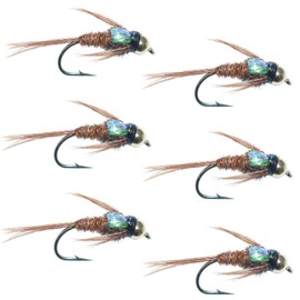 The Fly Fishing Place Bead Head Flash Back Pheasant Tail Nymph Fly Fishing Flies - Trout and Bass Wet Fly Pattern - 6 Flies Hook Size 16