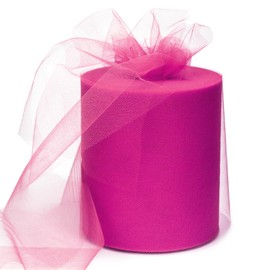 6" x 200 Yards Fuchsia Tulle Fabric Rolls, Hot Pink Spool Tulle Ribbon for DIY Tutu Skirt Wedding Decoration Baby Shower Birthday Party Backdrop Gift Wrapping Bow Craft Supplies