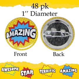 Recognition Pins Mini Reward Button Pins Bulk Kids Incentives Motivational Encouragement Pins 48 Awesome Buttons Kids Award Pin Badges Classroom Prize Box Student Superpower Superhero Mini Buttons