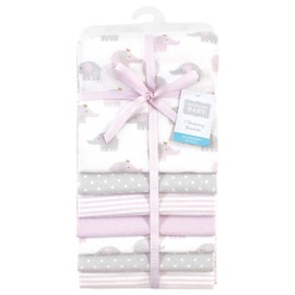 Hudson Baby Unisex Baby Cotton Flannel Receiving Blankets Bundle, Lilac Elephants, One Size