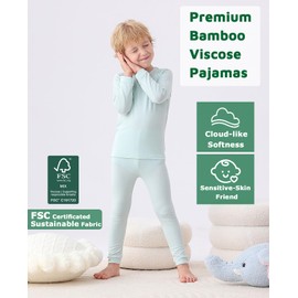 JunNeng Toddler Rayon from Bamboo Pajamas Sets,Baby Boy Girl Solid Snug Fit Long Sleeve Sleepwear,Green+Blue 4-5T