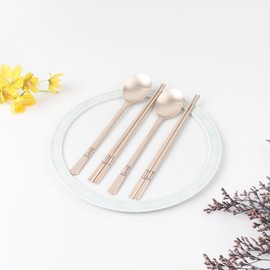 Sutami Bangjja Yugi luxury cutlery set (2 sets + gift packaging) / 수타미 방짜유기 고급 수저세트 당초 2벌+선물포장