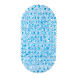 Relaxdays Stone Effect Bath Mat 68 x 35.5 cm Washable Non-Slip Bath Mat with Suction Cups Blue