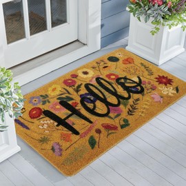 IZUS Floral Welcome-Door-Mats Outside-Entrance Synthetic-Coir with Non-Slip-Backing Front Door-Mats 17x29 Inches for Outdoor/Indoor Front-Entrance/Garden/Porch Decor
