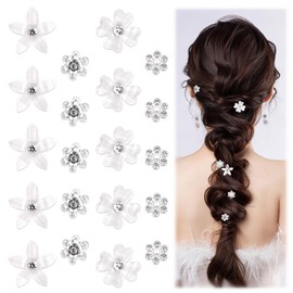 Pack of 20 Flower Hair Pins, Mini Flower Hair Accessories, Rhinestone Metal Hair Clips, Girls, Cute Hair Clip, Small for Women, Everyday Party, Wedding (White)