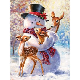 Bits and Pieces - Snowman and Fawns 1000 Piece Glitter Jigsaw Puzzles for Adults - Each Puzzle Measures 20" X 27" - Winter Holiday Deer Christmas 1000 pc Jigsaws by Artist Larry Jones