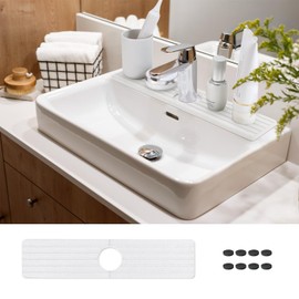 WIFORH Stone Faucet Mat for Kitchen Sink, 40cm Long Diatomite Fast Drying Stone Sink Tray£¬Diatomite Absorbent Mat, Faucet Splash Guard for Bathroom Kitchen, 15.74 x 3.54 in(White)