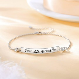 Sterling Silver Just Breathe Bracelets Charm Bangle Bracelet Lotus Flower Inspirational Jewelry Gift for Women